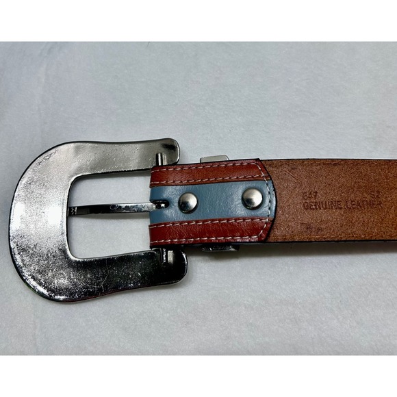 3-D Belt Womens Blue Tooled Leather Rhinestone Western Cowgirl Belt Size 32 647 main image 13